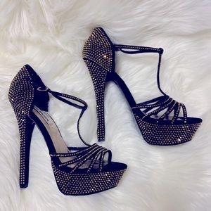 Steve Madden Avory Black Suede & Gold Rhinestones